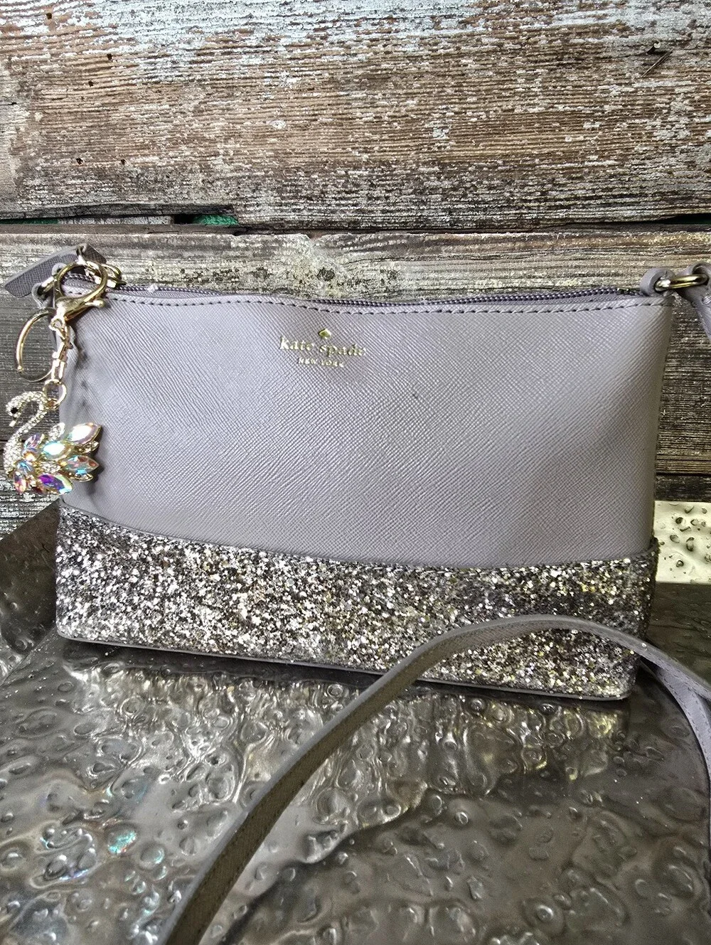 Kate Spade New York Greta Court Ramey Glitter Crossbody In Cityscape Gray